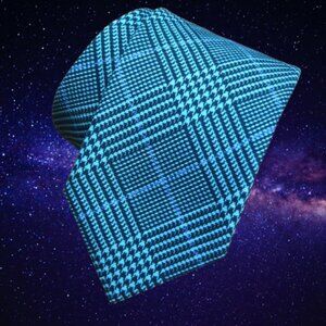 $550 BRIONI Aqua Blue Green houndstooth handmade Handmade Silk Neck Tie Italy
